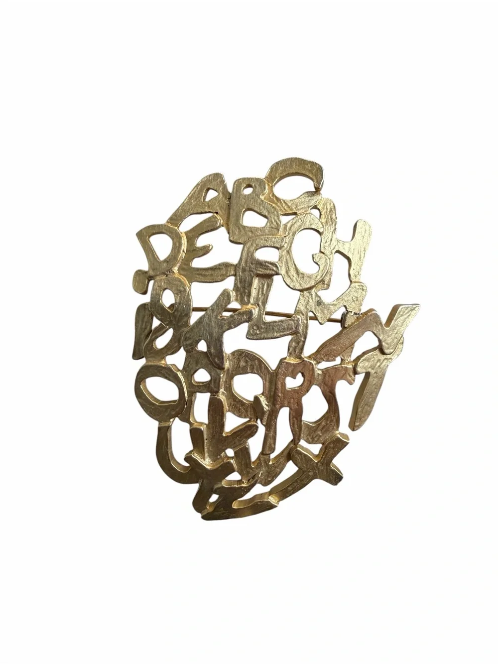 Abstract Gold Tone Alphabet Letter Brooch Pin Modern Statement Art 3”